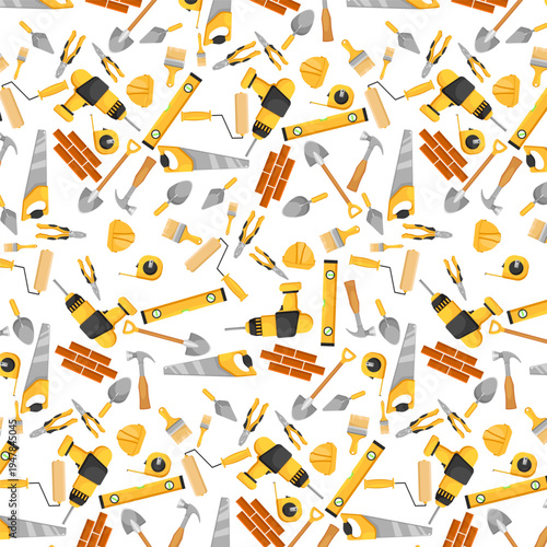 Seamless Construction Tools Pattern Vector Background
