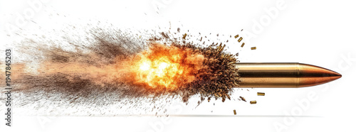  bullet with an explosion effect, isolated on a transparent background, 