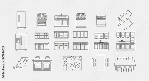 Kitchen Layout Plan - Detailed Architectural Drawings and Design Elements.