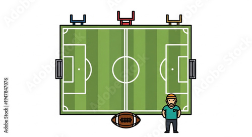 American Football Field with Player and Ball Illustration.