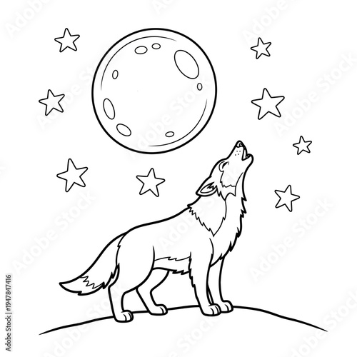 A wolf howls at the moon in the night