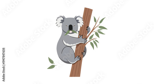 Koala Hugging Eucalyptus Tree Trunk While Eating Leaves Australian Wildlife