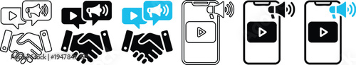 Influencer Marketing Collaboration and Mobile Video Advertising Promotion Vector Icon Set