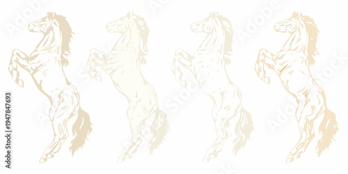 Four rearing horses depicted in a minimalist sketch like style