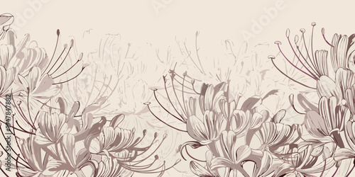 Tableau sur toile Delicate floral pattern featuring stylized lycoris radiata or red spider lily
