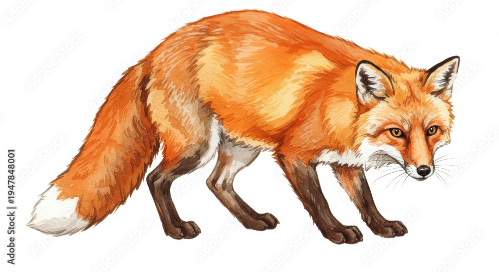 Obraz premium Realistic Illustration of a Red Fox in a Dynamic Pose