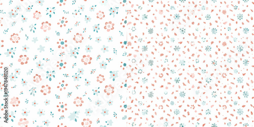 Delicate floral pattern with small scattered blooms in pastel shades