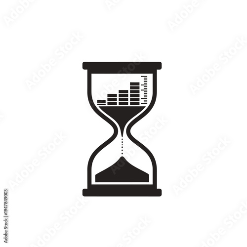 A black hourglass with a bar graph inside.