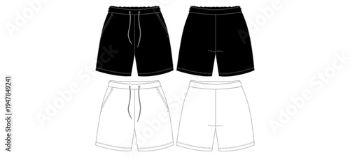 Men Casual Shorts Front and Back Technical Vector Template