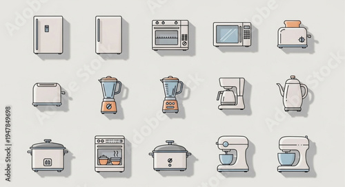 Collection of Kitchen Appliances - Toasters, Blenders, Coffee Makers, and More.