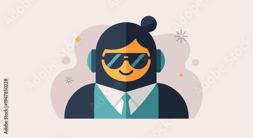 Stylized person in sunglasses and headphones with geometric background