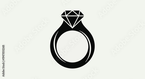 Black silhouette of a diamond ring on a light green background