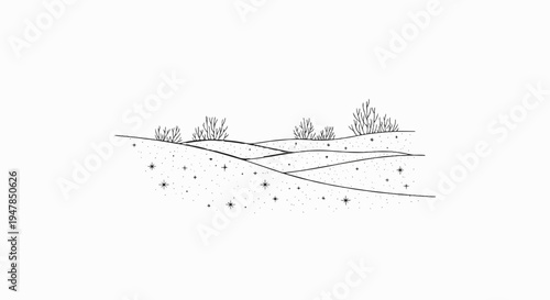 Stylized cross-section of arid landscape with sparse vegetation and starry ground