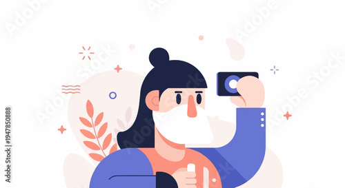 Stylized person with a beard taking a picture with a phone
