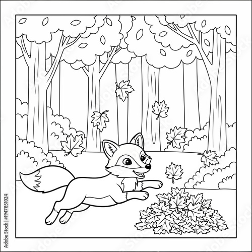 A fox is running through a forest