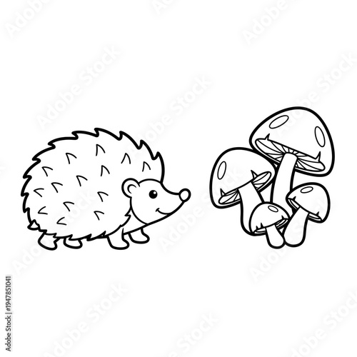 A hedgehog and a group of mushrooms