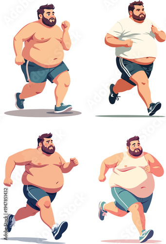 set di uomo che corre e fa ginnastica per tenersi in forma vettoriale	
