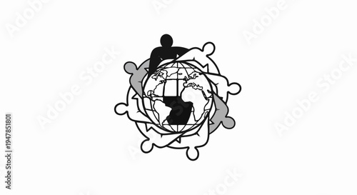 Stylized globe embraced by interconnected human figures