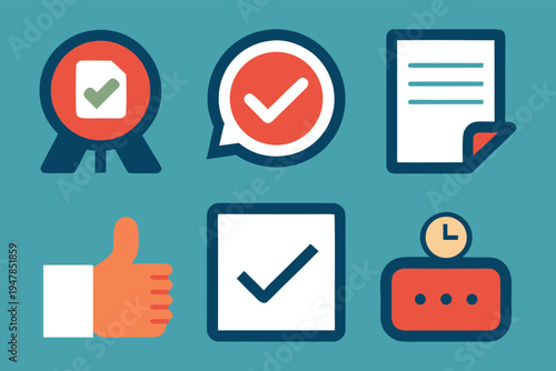 Collection of checkmark and success icons, symbolizing approval, completion, and positive feedback in a clean, modern style