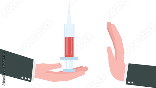 Professional Rejecting Medical Treatment with a Firm Hand Stop Gesture to Vaccine
