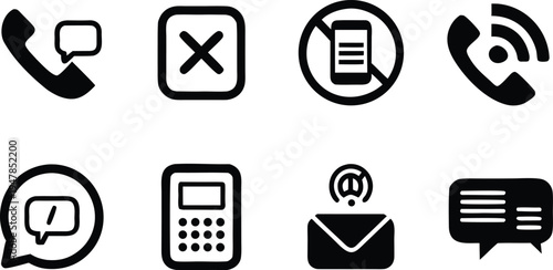 Set of Communication and Contact Icons Phone, Message, Email, and Calculator Symbols