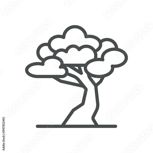 Korean Pine Icon, Emblem of Native Evergreen Tree and Symbol of Korean Nature, Simple Thin Linear Outline Vector Sign.
