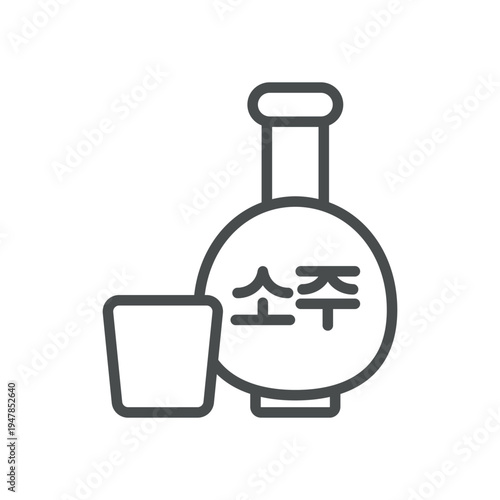 Soju Icon, Emblem of Korean Spirit and Traditional Drinking Culture, Simple Thin Linear Outline Vector Sign.
