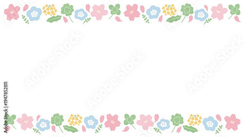 Spring Floral Border Frame Banner with Sakura and Wild Flowers