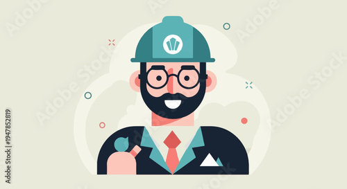 Stylized illustration of a man wearing a hard hat and suit