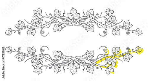 Elegant Vine Flourish Border with Leaves and Swirls - Decorative Element