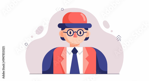 Stylized illustration of a person in a suit, tie, and hat