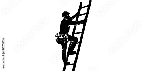 Aspirational Vector Illustration of a Hard-working Construction Worker Climbing a Ladder to Achieve Progress