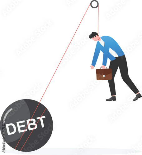 Businessman Struggling with Heavy Debt Ball