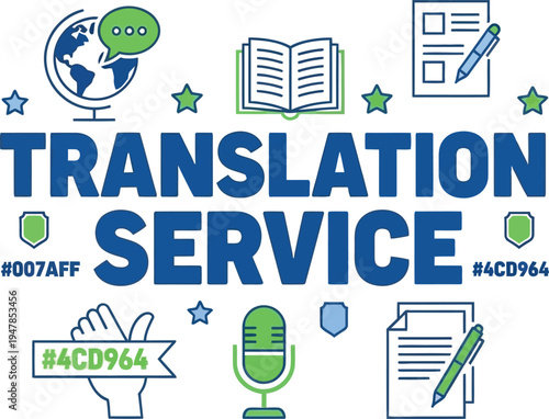 Translation Service Icons and Typography Vector