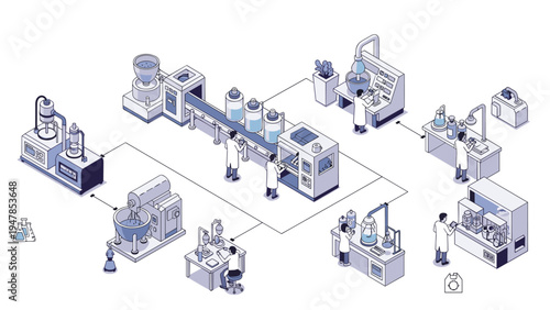Advanced pharmaceutical facility combines scientific laboratory research with a large-scale automated manufacturing production line.