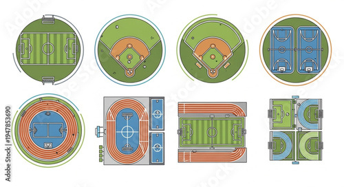 Aerial Views of Various Sports Fields and Stadiums.