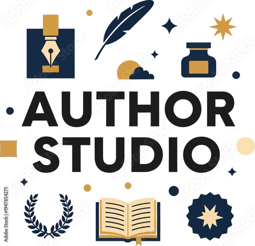 Author Studio Logo Vector Illustration with Writing Tools