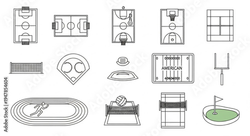 Various Sports Field Diagrams - Soccer, Baseball, Basketball, Football, and More.