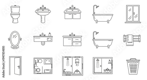 Bathroom Fixtures and Layouts - A Collection of Hand-Drawn Sketches.
