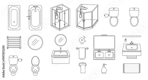 Bathroom Fixtures and Fittings - A Detailed Overhead View.
