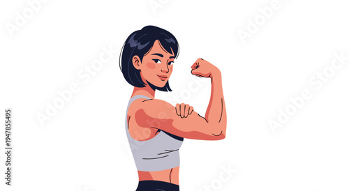 Strong Woman Flexing Bicep Muscle Vector Illustration, Celebrating Female Strength and Fitness, Healthy Lifestyle Concept