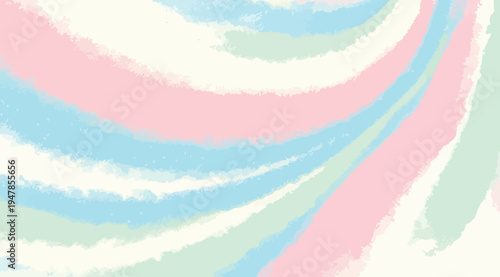 Colorful swirly pastel design with pink blue and green hues on cream background
