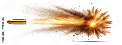  explosion from the impact of a single pistol bullet on a white background, 
