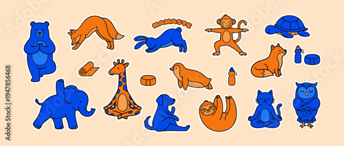 Animal Yoga Poses: A whimsical illustration showcases a variety of animals, each gracefully contorting into various yoga poses. The scene is both calming and energetic.