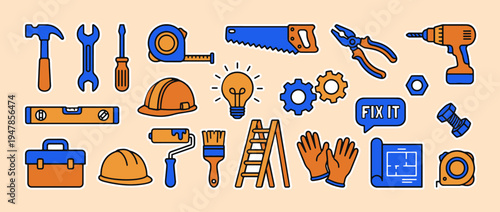 DIY Tools and Equipment: A comprehensive set of essential tools for any home improvement project, arranged to inspire and empower. perfect for design and construction themes