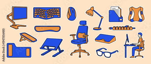 Ergonomic Workplace Essentials: A comprehensive array of office accessories designed to promote comfort, productivity, and a healthy work environment. 