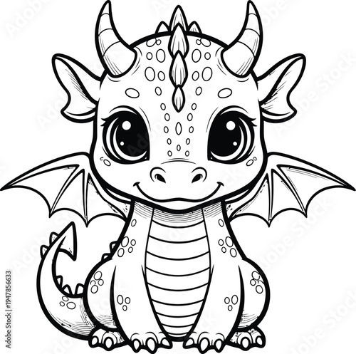 Cute cartoon dragon sitting and smiling