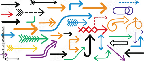 Collection of colorful arrows pointing in various directions