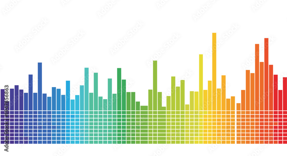Fototapeta premium Colorful abstract sound wave equalizer bars with grid lines on white background