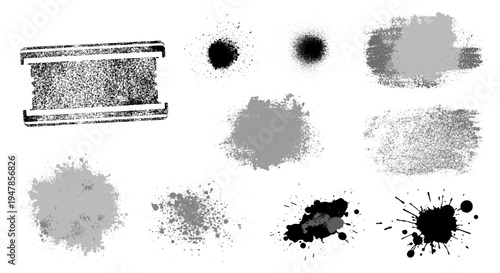 Collection of grunge ink splatters brush strokes and stamp texture elements